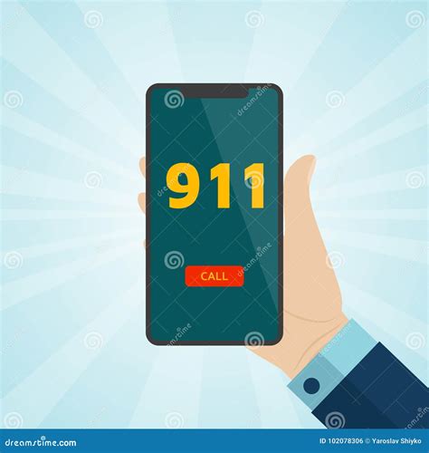 Hand Holding Smartphone With Emergency Call 911 On Screen Stock Vector