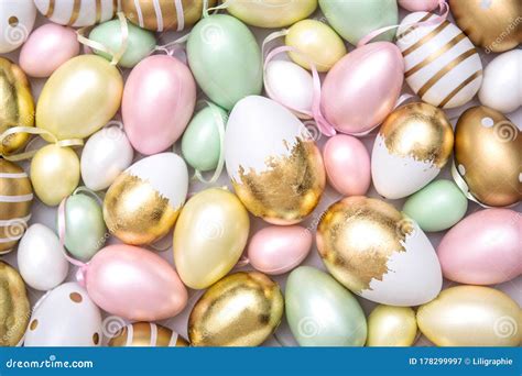 Easter Eggs Decoration Pastel Colored Golden Egg Stock Image Image Of
