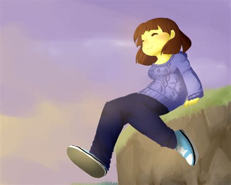 Grown Up Frisk Sitting On A Cliff By Kazumifox2 On Deviantart