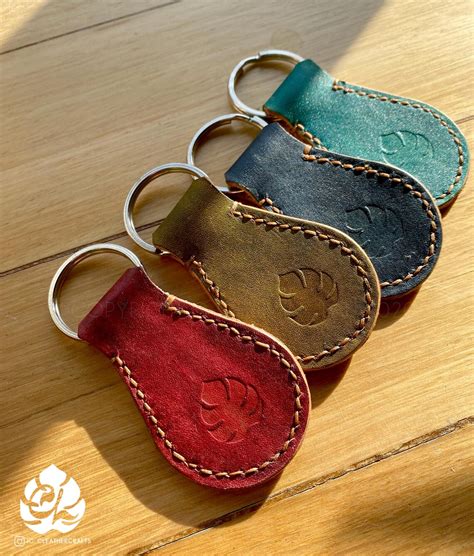 Handmade Leather Keychain Custom Carved Initials Etsy