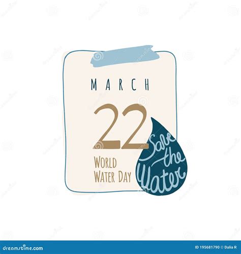 Calendar Sheet With World Water Day March 22 Stock Vector