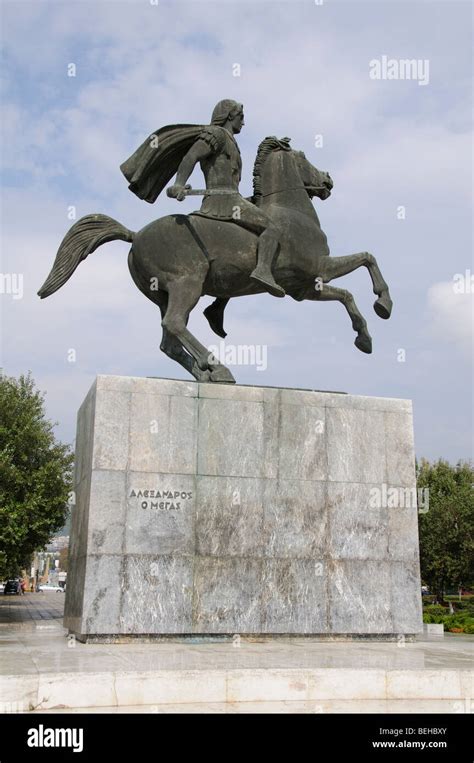 Statue Of Alexander The Great On Horseback Standing On The Seafront In