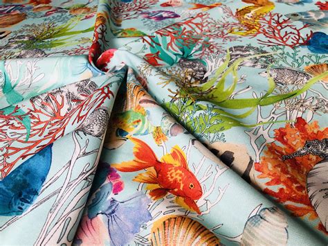 Aqua Sea World Coral Reef Fabric Curtain Upholstery Cotton Material