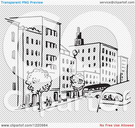 Clipart Of A Black And White City Street Royalty Free Vector