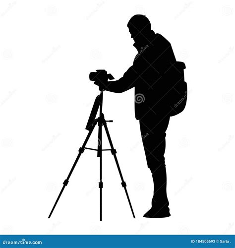Silhouette Of Photographer Holding Camera With Tripod Vector