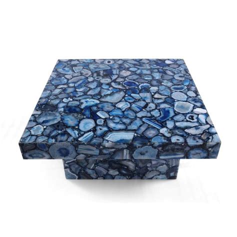 Contemporary Backlit Blue Agate Coffee Table With Agate Stone Base