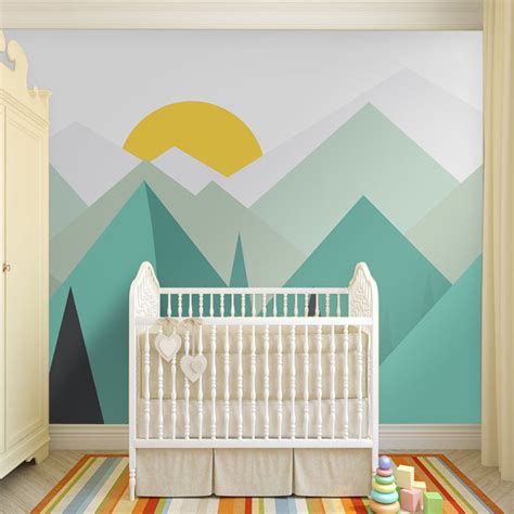 Abstract Art Mountain Wall Mural For Nursery Kids Room Bvm Home