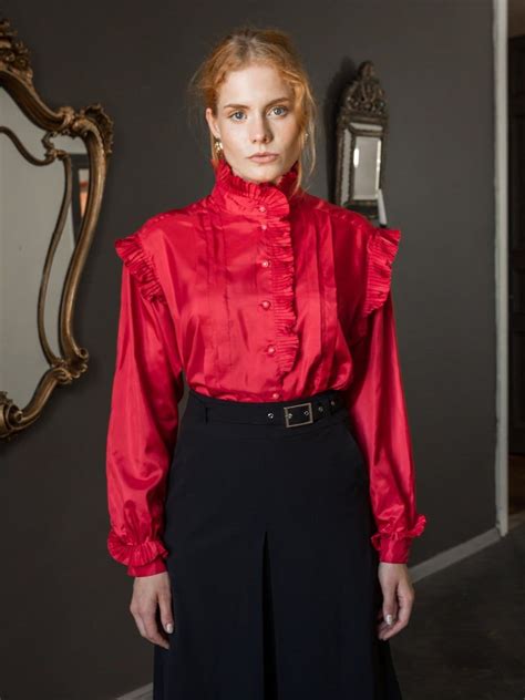 Vintage Edwardian Style Red Blouse With Ruffles Edwardian Fashion
