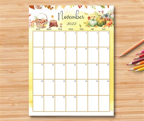 November Calendar Monthly Calendar Planner Calendar Fillable