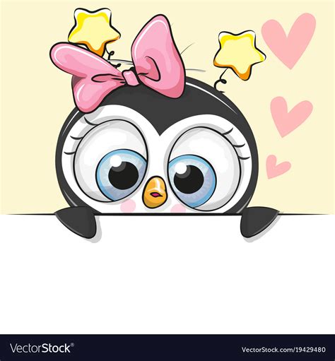 Greeting Card Cute Cartoon Penguin Girl Royalty Free Vector