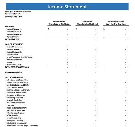 Free Income Statement Template Word Falasgrab