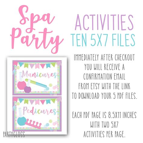 Spa Party Printable Signs Spa Activity Station Signs Spa Etsy