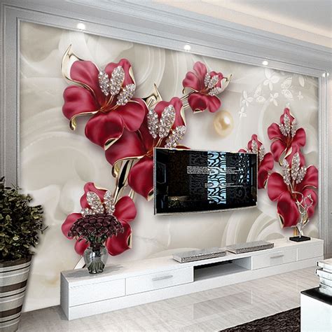 Custom Mural Wallpaper 3d Stereo Relief Flowers Jewelry