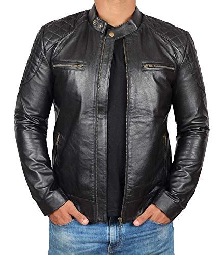 Blingsoul Black Leather Jacket Men Cafe Racer Motorcycle Leather