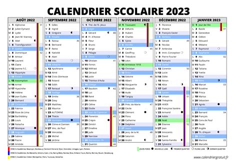 Calendrier Scolaire 2022 2023 à Imprimer