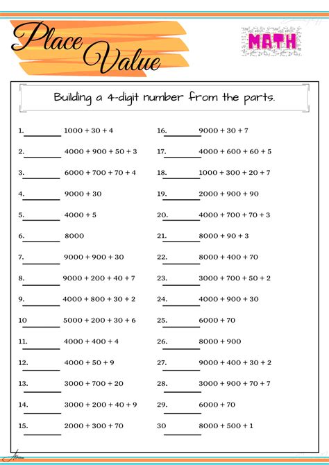 1st Grade Place Value And Number Charts Worksheets Free Place Value