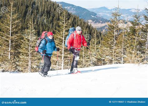 Two Climbers Are In The Mountains Stock Image Image Of Equipment