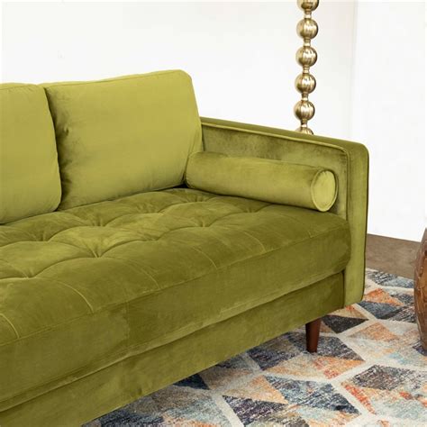Jax Mid Century Modern Pillow Back Velvet Sofa In Green Pistachio