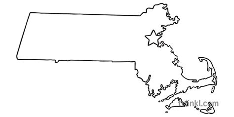 Massachusetts Outline Usa State Map Boston Capital Ks1 Black And White