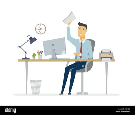 Happy Office Worker Modern Cartoon People Characters Illustration