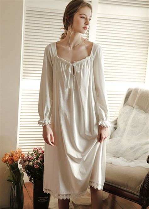 Long Sleeve Cotton Classic Nightgown Victorian Nightgown Etsy Uk