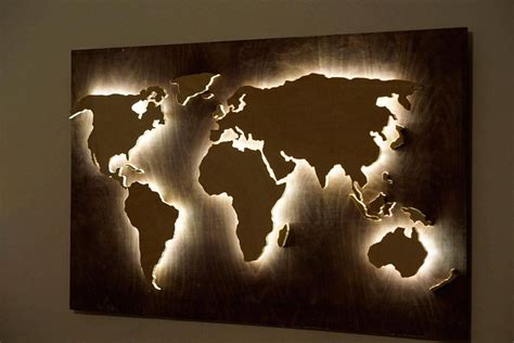Mapa Del Mundo De La Madera Decoración De La Luz Ambiental Etsy Art