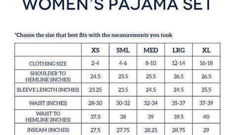 women's pajama size chart