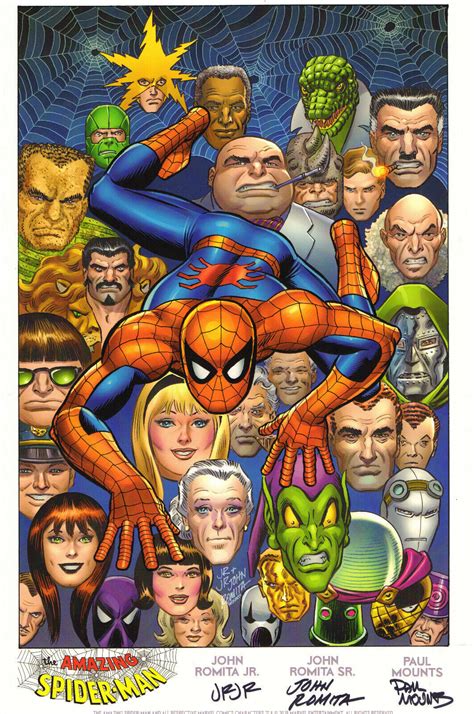 Spider Man Villains Print Signed By John Romita Sr Romita Jr