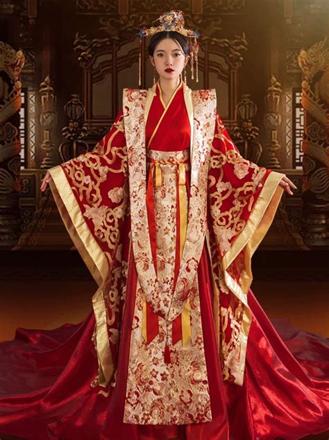 traditional han chinese wedding dress bridal dress hanfu wedding dress qun kwa xiuhe dress red