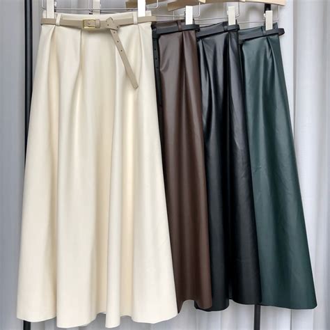 Tigena Faux Leather Long Skirt For Women Fall Winter Vintage