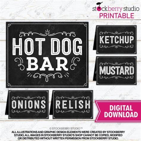 Hot Dog Bar Sign Hot Dog Sign Printable Hot Dog Party Sign Hot Etsy