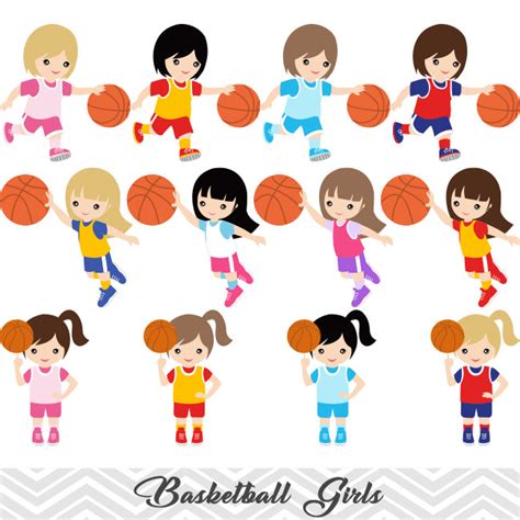 Girls Basketball Digital Clip Art Sport Girls Basketball Team Clipart