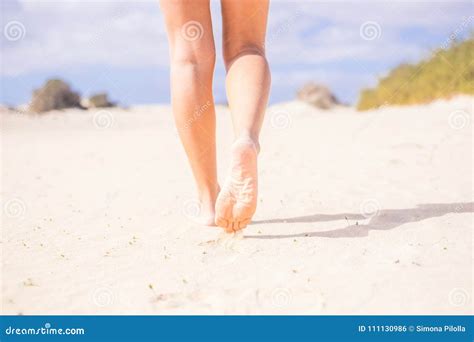 Naked Woman Feet Walking On The Sand Stock Photo Image Of Nude