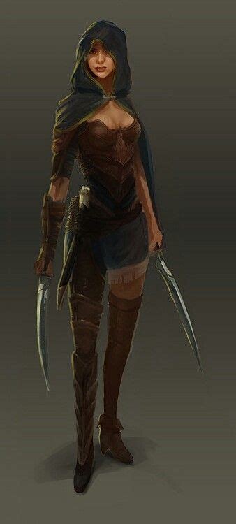Female Human Dual Wielder Swords Leather Armor Fighter Rogue Assassin Swashbuckler Pathfinder