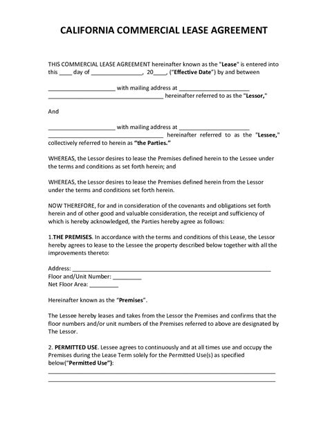 Rental Lease Agreement California Template Printable Form Templates