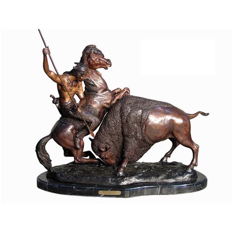 Bronze Frederick Remington Buffalo Hunt Tabletop Sculpture Florida