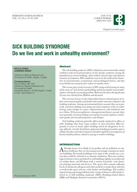 Pdf Sick Building Syndrome Do We Live And Work In Unhealthy Environment