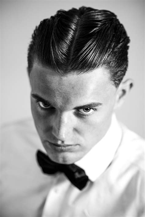 Center Parting 1920 Pomade Look Slicked Hair Men Haircuts For Men