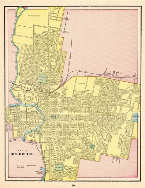 1891 Antique Columbus Ohio Street Map George Cram City Map Of Etsy