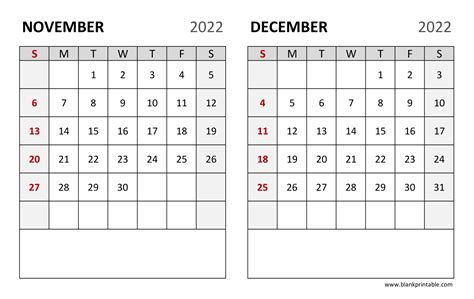 2 Month November December 2022 Calendar Free Printable Pdf
