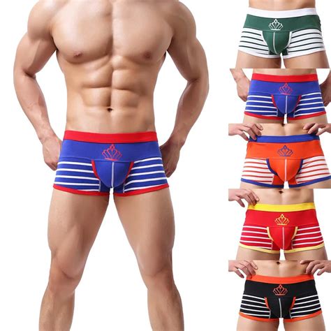 New Hot Fashion Mens Sexy Underwear Striped Boxer Cotton Shorts Bulge Pouch Comfortable