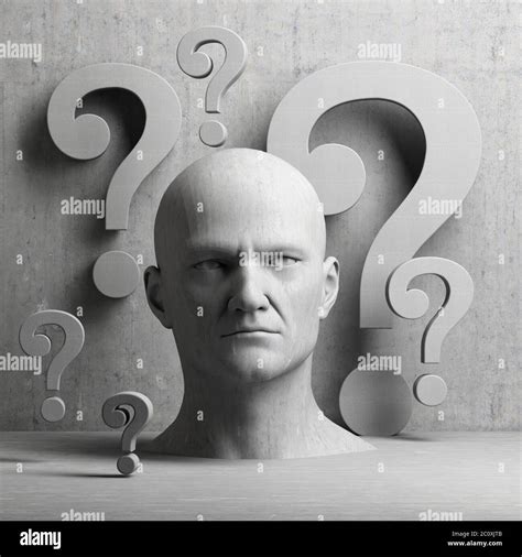 Thinking Man Statue And Question Marks Stock Photo Alamy