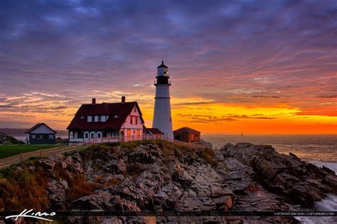 Portland Maine Lighthouse At Cape Elizabeth During Sunrise Royal