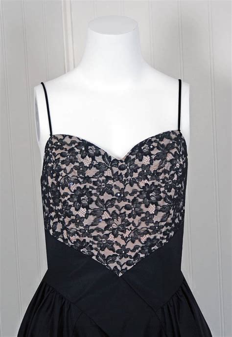 S Elegant Black Rhinestone Lace Illusion And Silk Sculpted Party