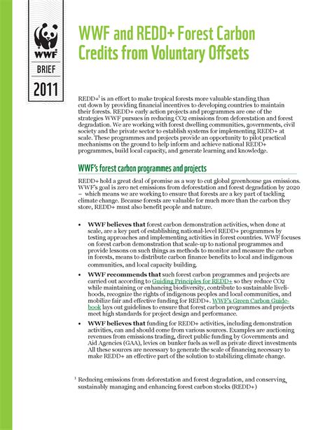 Position Brief Redd Forest Carbon Credits From Voluntary Offsets Wwf