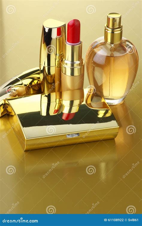 Gold Cosmetic Set Stock Photo Image Of Elegance Lipstick 61108922