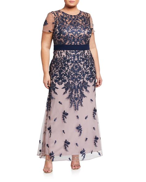 Js Collections Floral Embroidered Evening Dress In Navy Taupe Blue