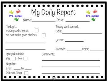 Free Preschool Daily Report Printable Printable Templates