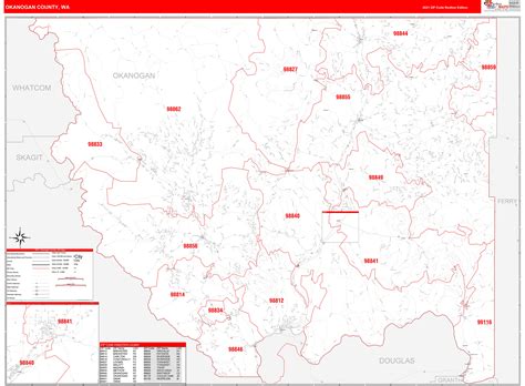Okanogan County Wa Zip Code Wall Map Red Line Style By Marketmaps