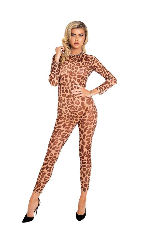 Brown Leopard Print Sexy Catsuit Mesh Sheer Bodysuit Etsy